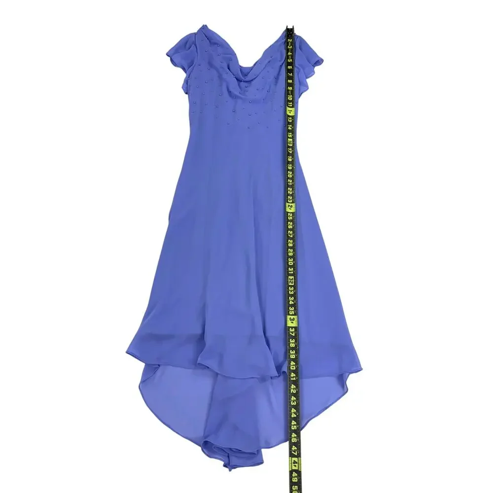 S.L. Fashions Vintage 90s Whimsy Drape Ruffle Slip Dress Women's  8 Blue - Picture 16 of 16
